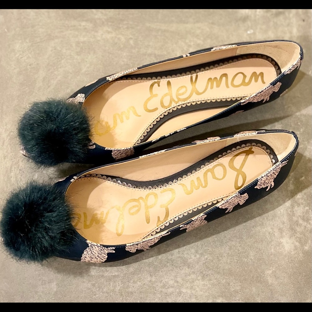 SAM EDELMAN Navy Leather Flats